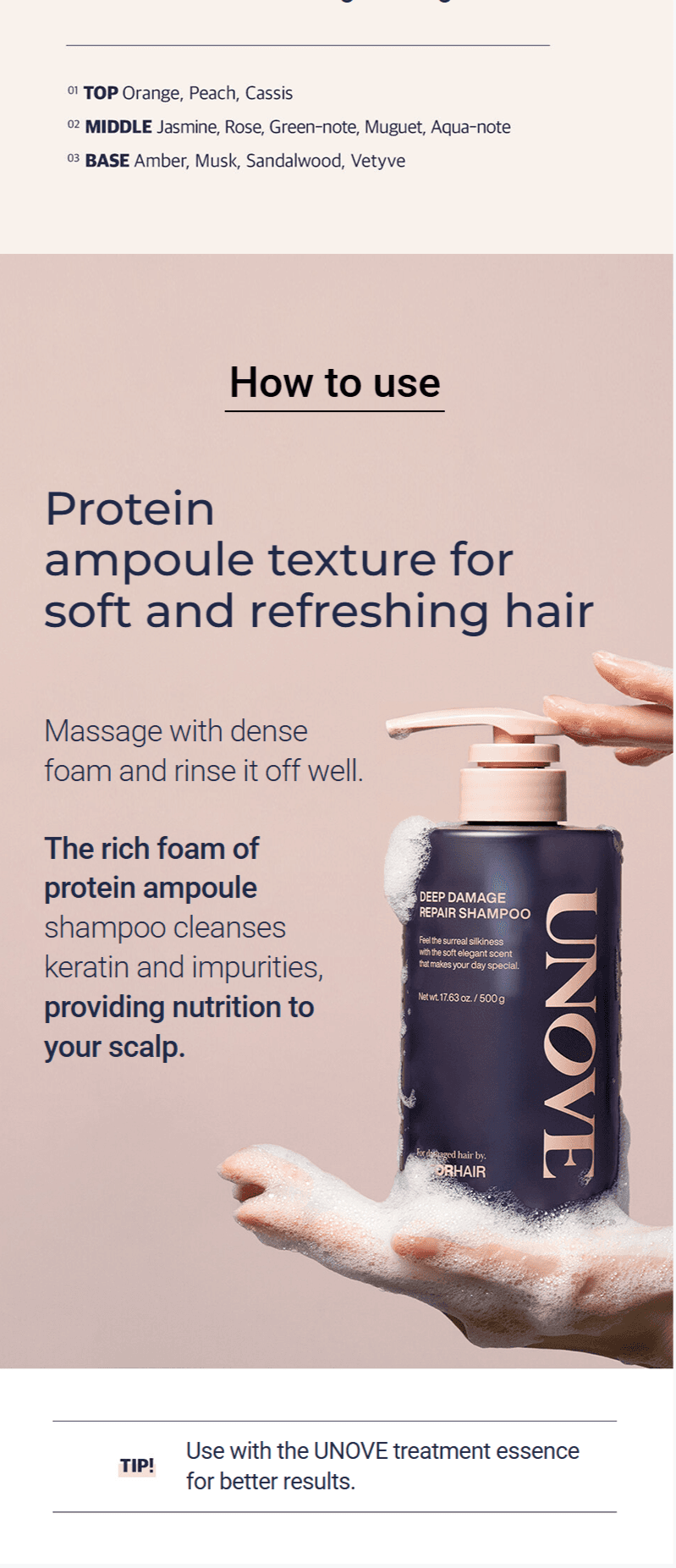 [NEW] UNOVE Deep Damage Repair Shampoo 500g (protein ampoule shampoo) detail 6