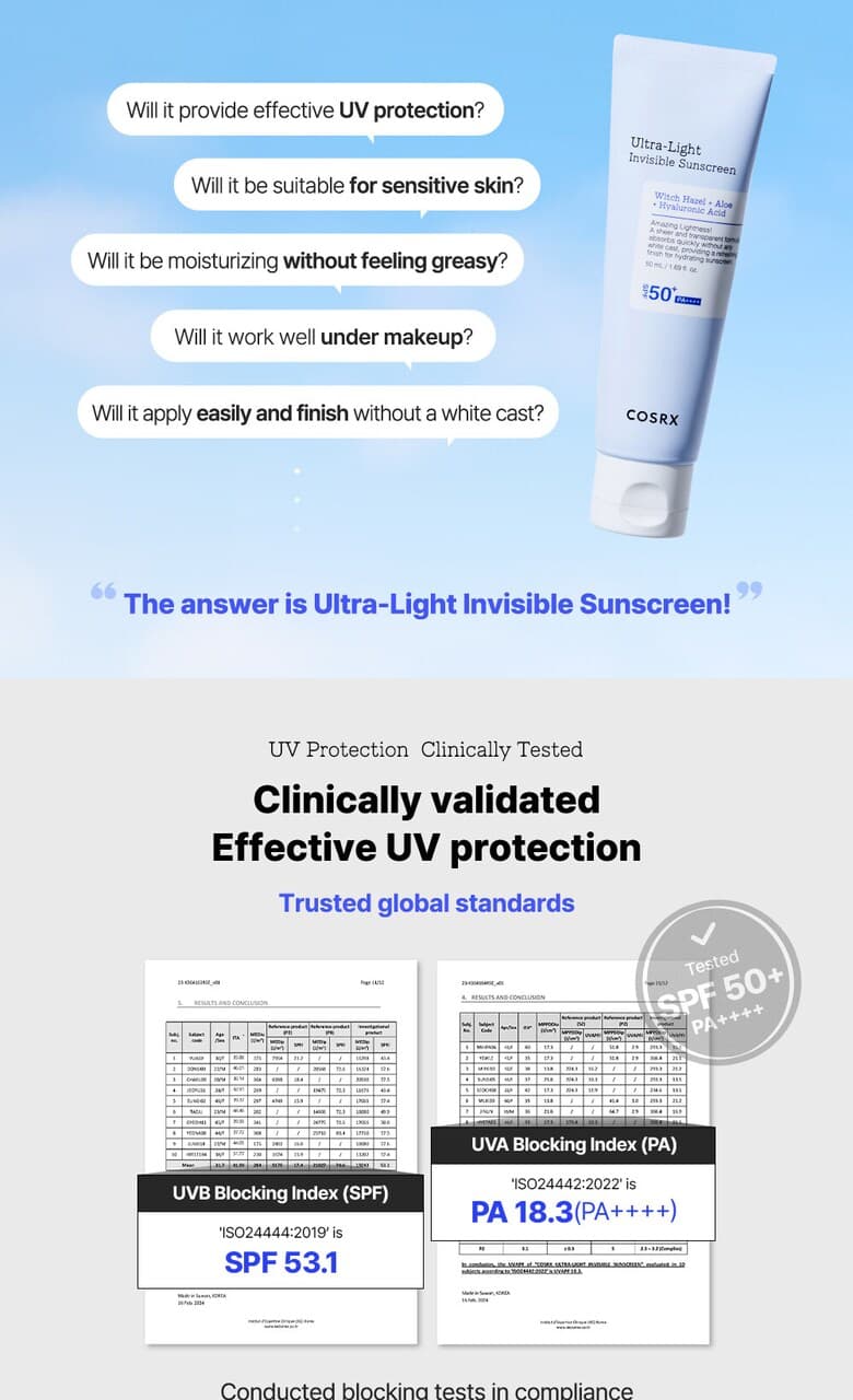 COSRX Ultra-Light Invisible Sunscreen SPF50+ PA++++ 50ml detail 6