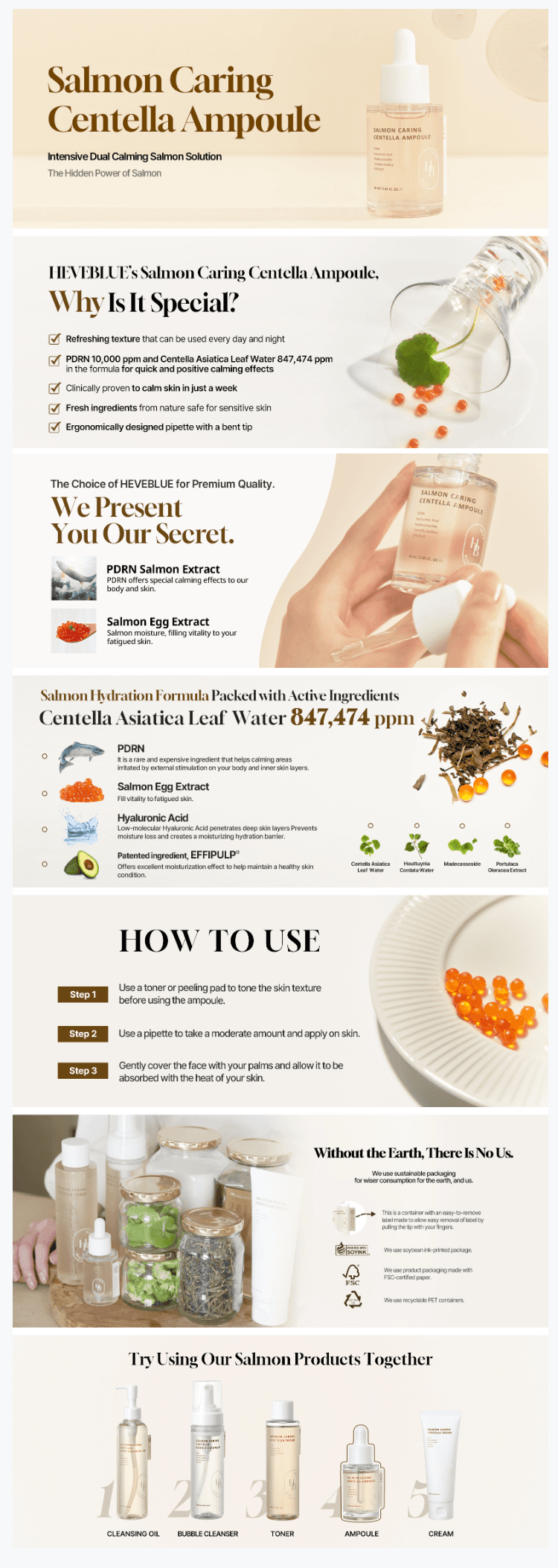 HEVEBLUE Salmon Caring Centella Ampoule detail 1