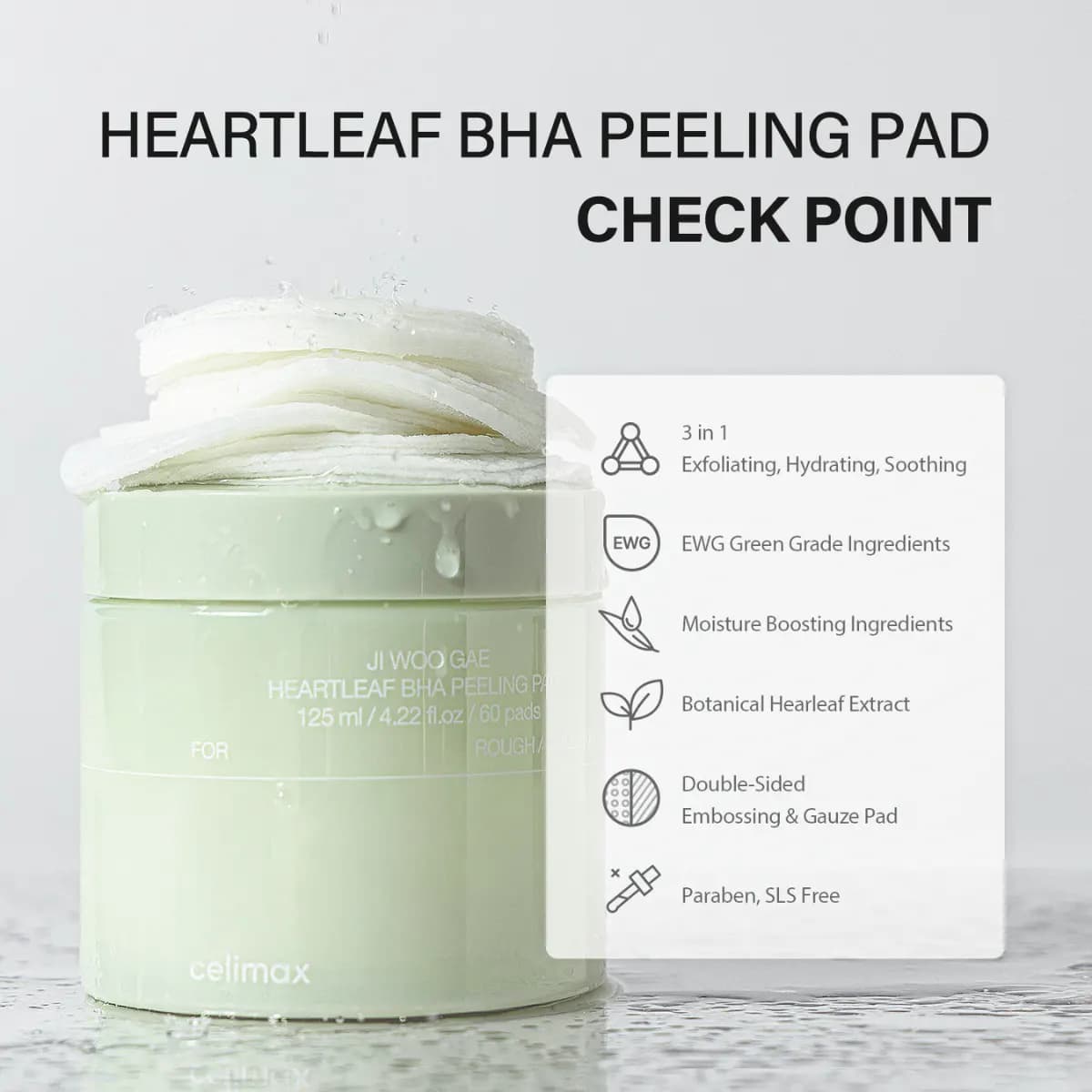 Celimax Houttuynia cordata BHA eraser peeling pad detail 1